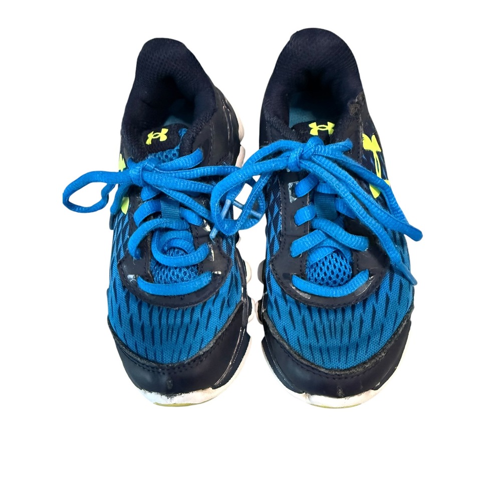 Under Armour Scramjet Kids Blue Navy Lime Green Athletic Running Shoes Sneaker